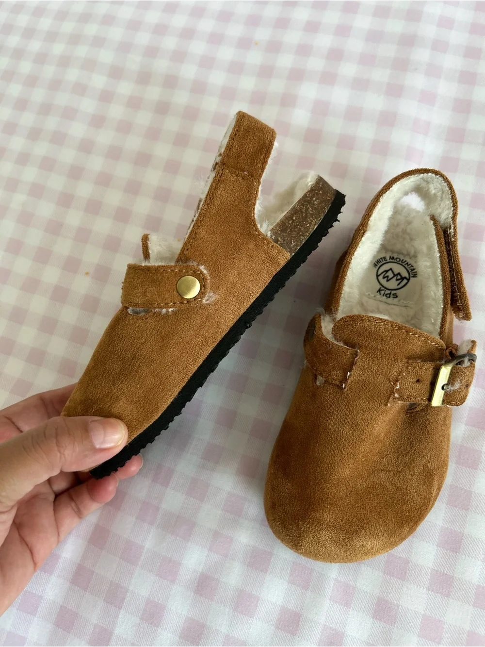 White Mountain Brown Suede Faux-Fur Lined Kids Slip-On Moccasins